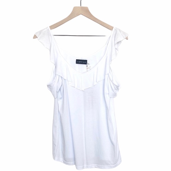 Mustard Seed Tops - Mustard Seed White Ruffle Cold Shoulder Top S NWT